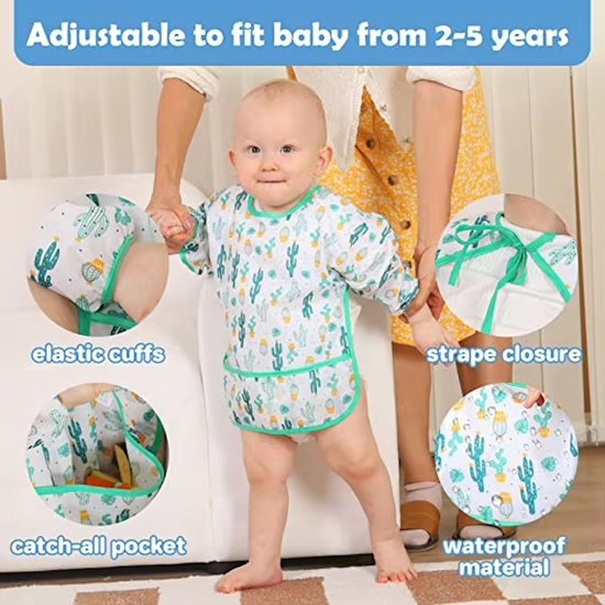 Baby Slab Met Mouwen Bubba Baby Slabber Met Mouwen - Volledige Bescherming Tijdens Het Eten, Wasbaar Babyslab Voor Aanvullend Eten