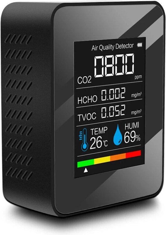 Foto: Ecoworks 3 in 1 co2 meter voor binnen draadloos luchtkwaliteitsmeter co2 melder co2 monitor