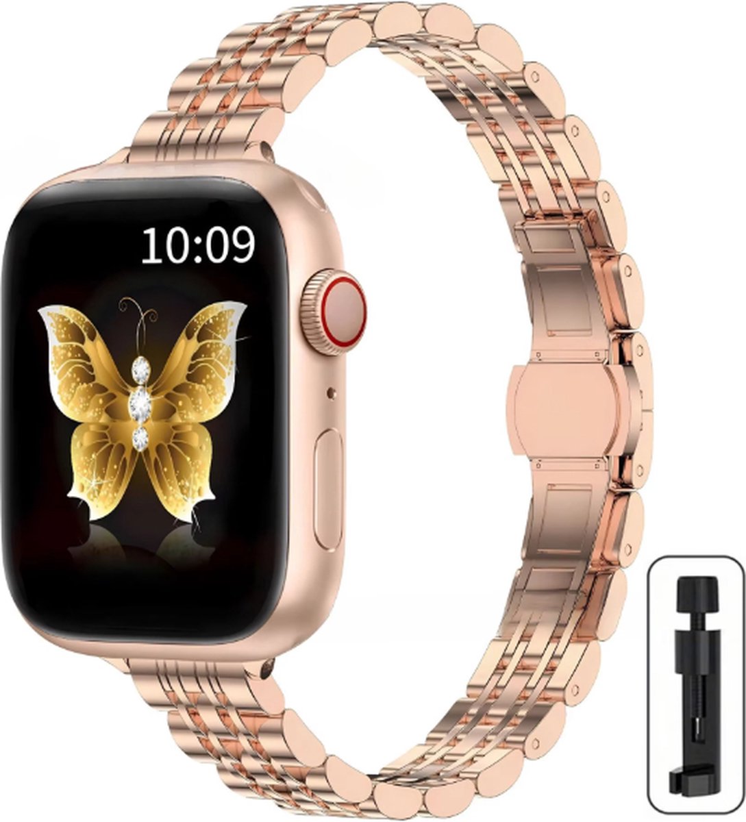Actie4you® - Dunne band - 38/40/41mm - Metalen bandje geschikt voor Apple Watch - Schakel Armband RVS - Roestvrijstaal - Horlogeband - Geschikt als Apple watch bandje voor Series 1/2/3/4/5/6/SE/7/8/9 – Rose