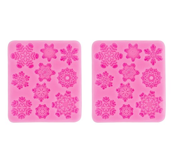 2 stuks - Siliconen mal - gietvorm - zeep maken - chocolade - gips - zeep - kaarsen - vorm - mal - kaarsen maken - Sneeuwvlokvorm - roze - 9*8*0.9cm