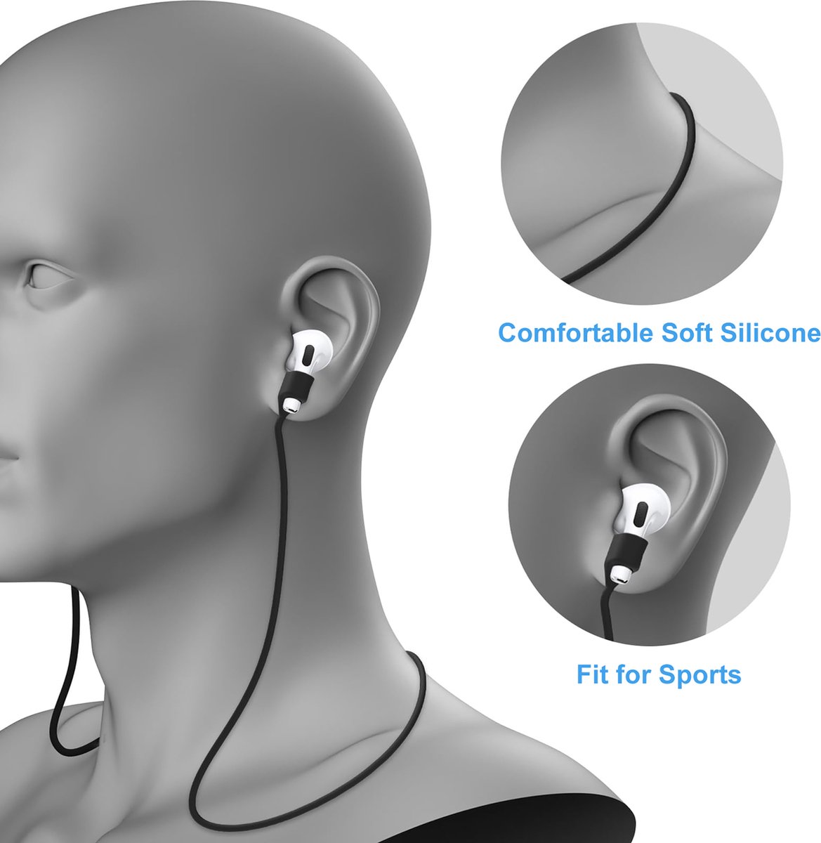 YONO Magnetische Band geschikt voor Apple Airpods - 4 3 2 1 - Pro - Siliconen Koord voor Oordopjes Draadloos - Anti Lost Strap - 80cm - Zwart – foto 4