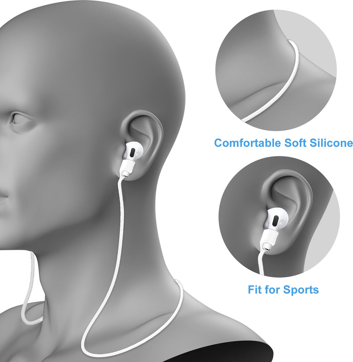 YONO Magnetische Band geschikt voor Apple Airpods - 4 3 2 1 - Pro - Siliconen Koord voor Oordopjes Draadloos - Anti Lost Strap - 80cm - Wit – foto 4