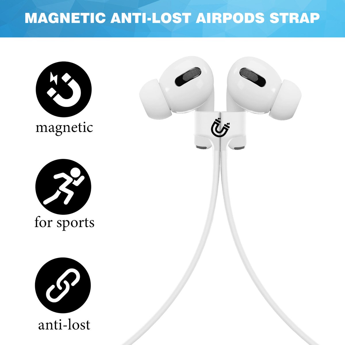 YONO Magnetische Band geschikt voor Apple Airpods - 4 3 2 1 - Pro - Siliconen Koord voor Oordopjes Draadloos - Anti Lost Strap - 80cm - Wit – foto 2