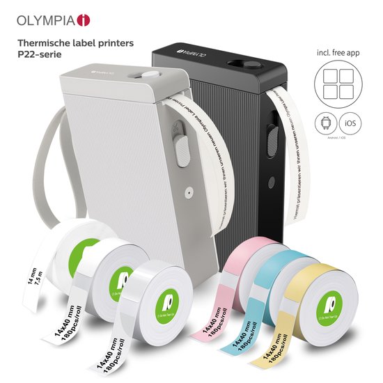 Olympia Etiketten labelrol transparant | etiketten voor labelprinters | labeltape 14 x 40 mm | etiket voor P22-printers | labelprinteretiketten | ongecoat | 180 stuks per rol