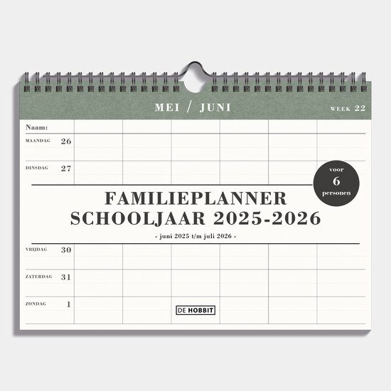 Foto: Hobbit familieplanner 2025 2026 schooljaar 1 week op 1 pagina familiekalender 6 personen a4 21 x 29 7 cm basic groen