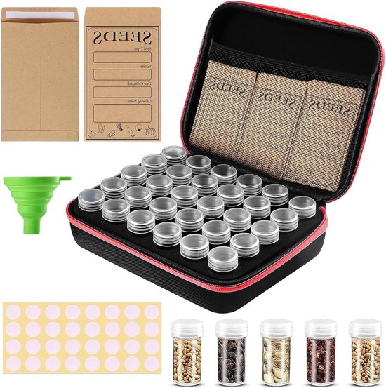 Rigute 30 slots zaadlade, zaadorganizer, zaadorganizer met labels, stickers en trechter voor kruidenzaden, groentezaden, valbestendig, zonwering