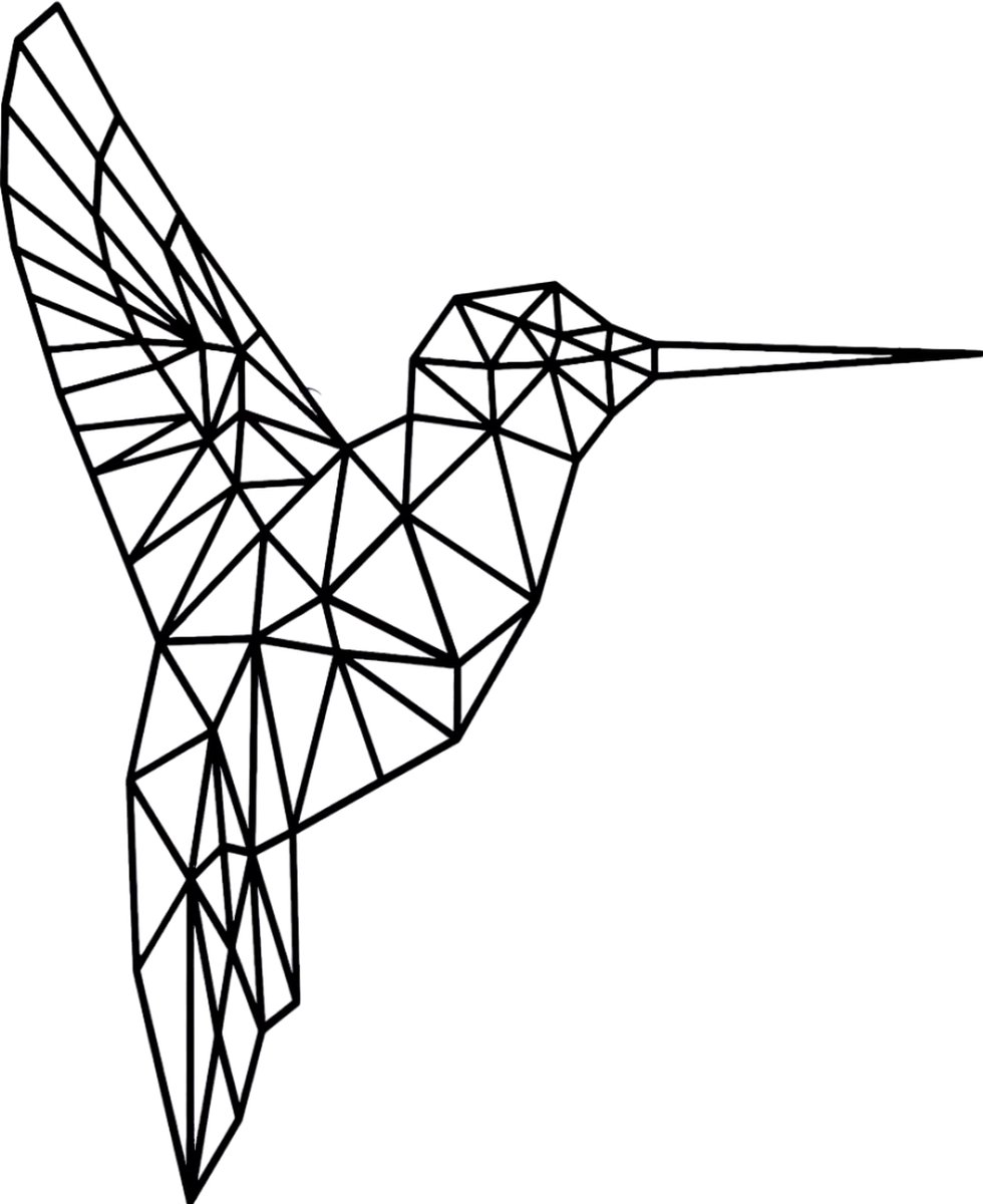 Wanddecoratie - Geometrisch - Hout - Zwart - Dieren - Kolibrie - Wanddecoratie woonkamer - 67x57 cm - Muurdecoratie - Dier- Vogel- Muur binnen