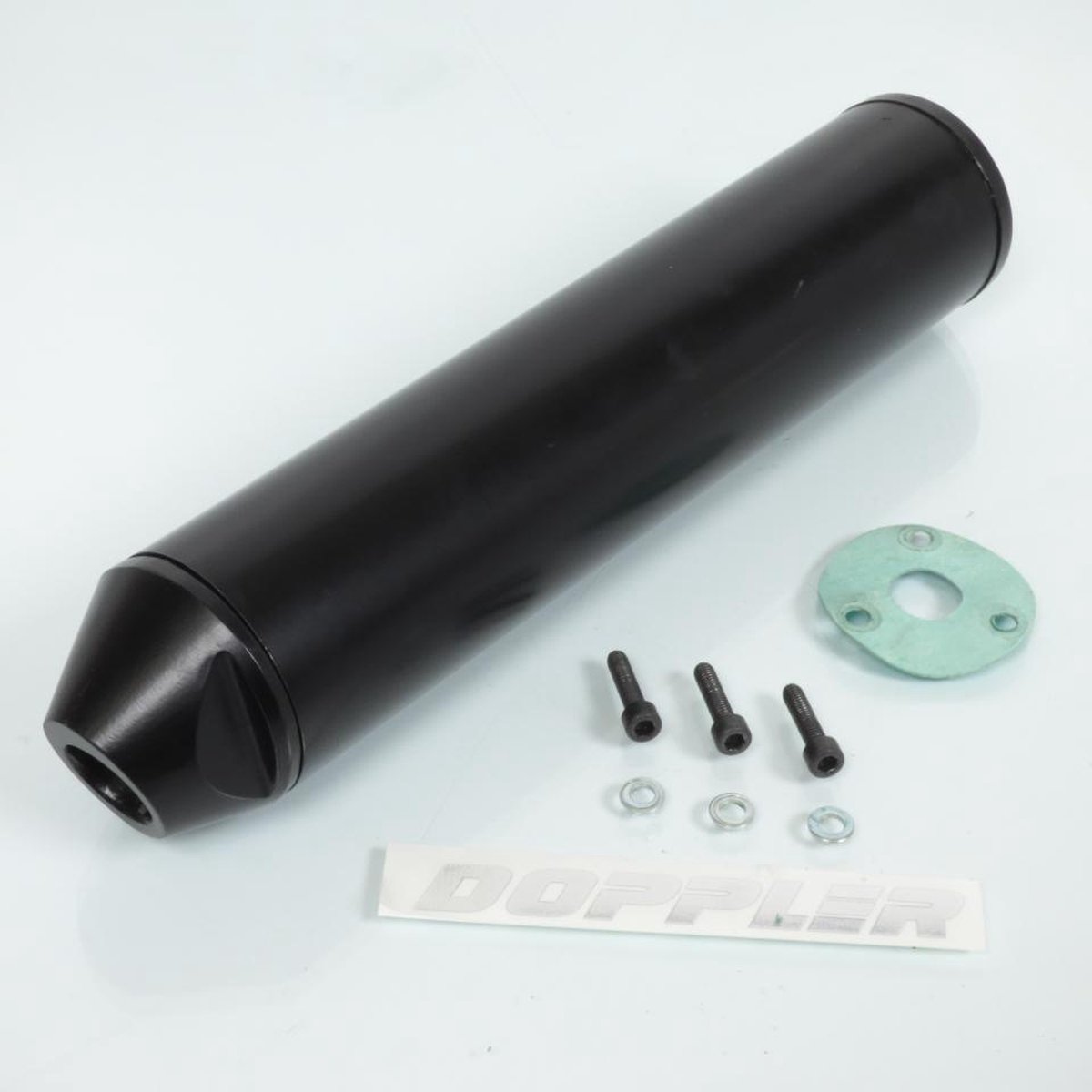 Doppler-uitlaatdemper voor Derbi 50 Senda SM X-treme motorfiets, bouwjaar 2002 t/m 2012, model Doppler GP8.0 6V, volledig zwart, nieuw