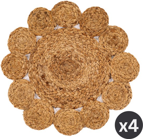 TISECO HOME STUDIO - Set de table FLOWER JUTE - SET/4 - jute - Rond - Diamètre 37 cm