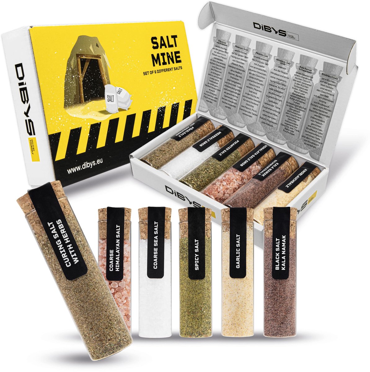 DIBYS SET VAN 6 SPECERIJEN “SALT MINE” 6 VERSCHILLENDE SOORTEN ZOUT