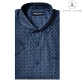 Chris Cayne overhemd korte mouwen - XL - blauw/lichtblauw/pompoen - borstzak - digitale print - Katoen - button down kraag