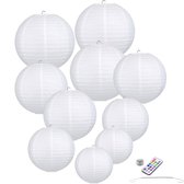 10 x Papieren lampion Wit - BRANDWEREND - incl LED met afstandsbediening incl ophang veerhaakjes