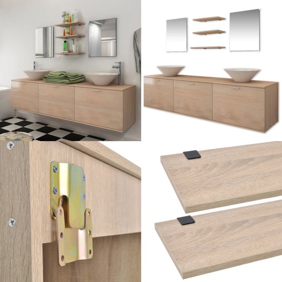 vidaXL 8-delige Badkamermeubelset met wastafel beige - Badkamer Meubel - Badkamer Meubels - Badkamermeubel - Badkamermeubels