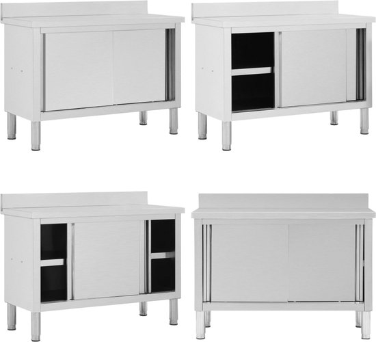 VEVOR Met 4 wielen, 3 verstelbare hoogteniveaus, Heavy Duty Food Prep Werktafel voor Commerciële Keuken Restaurant, Zilver, 76,2 x 30,5 x 96,5 cm