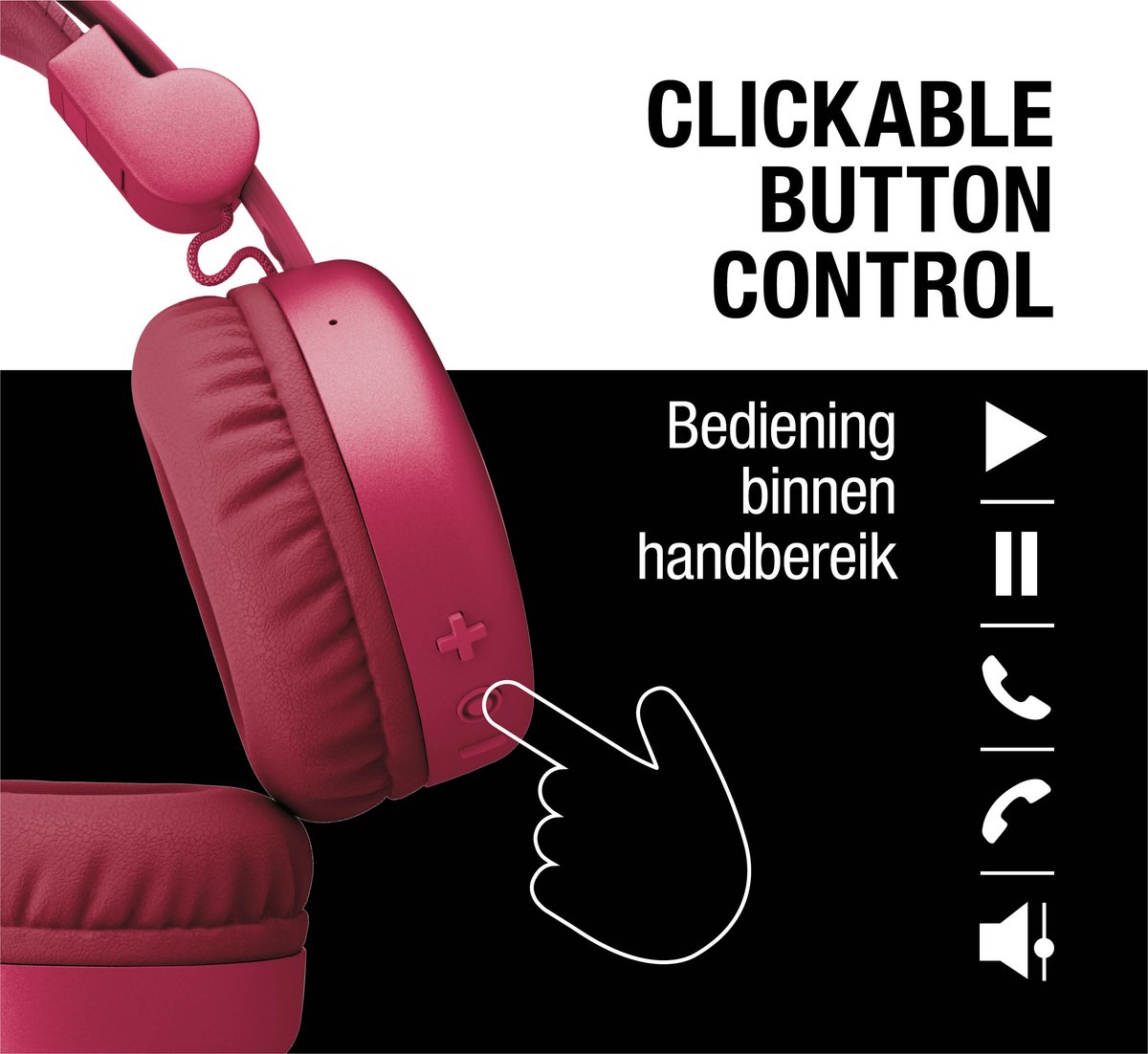 Fresh ‘n Rebel Code Core – Draadloze on-ear koptelefoon – Bluetooth - 30 uur Speeltijd - Rood - Berry Red – foto 4