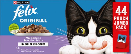 Felix Original in Gelei Mix Selectie - Kattenvoer Natvoer - Rund Kip Tonijn & Zalm - 44 x 85 g