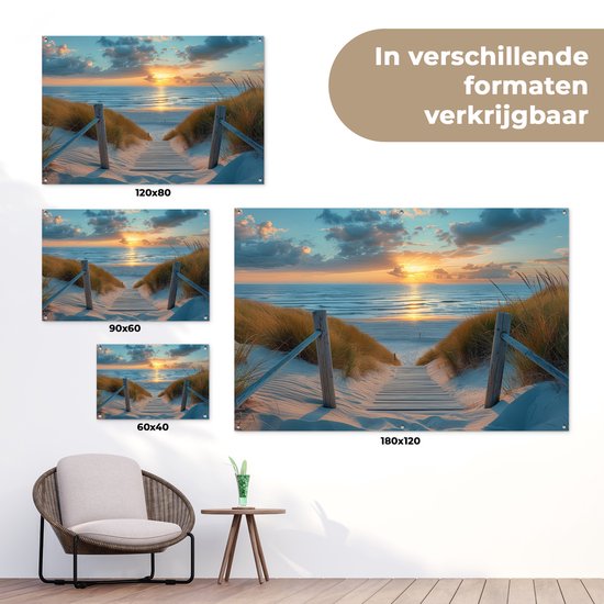 Affiche de jardin 120x80 cm - Décoration de jardin Coucher de soleil - Plage - Été - Paysage - Affiche pour le jardin - Décoration extérieure - Tableau de jardin clôture - Décoration murale sur toile de jardin - Décoration murale sur toile de balcon