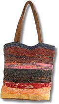 Gerecyclede Grote Tapijt Tas - Gestreept - Geel & Roze Tinten - Grote Schoudertas - 40x40x20cm