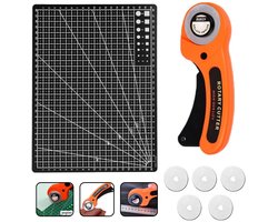 foto van Rotary Cutter En Snijmat A4 Set - Ergonomisch Ontwerp - 45 Mm Rollend Mes - Precisie Snijden Voor Papier, Stof, Leer & Plastic - Duurzaam & Veilig - Ideaal Voor Creatieve Projecten