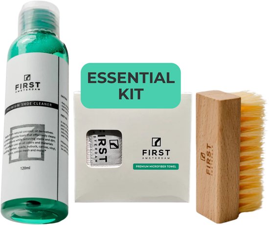 First Amsterdam Schoenen schoonmaak set | Sneaker cleaning kit | Schoenen reinigingsset | Geschikt voor alle materialen | Tot 100 schoonmaakbeurten - 99% natuurlijke materialen - Volledig biologisch afbreekbaar