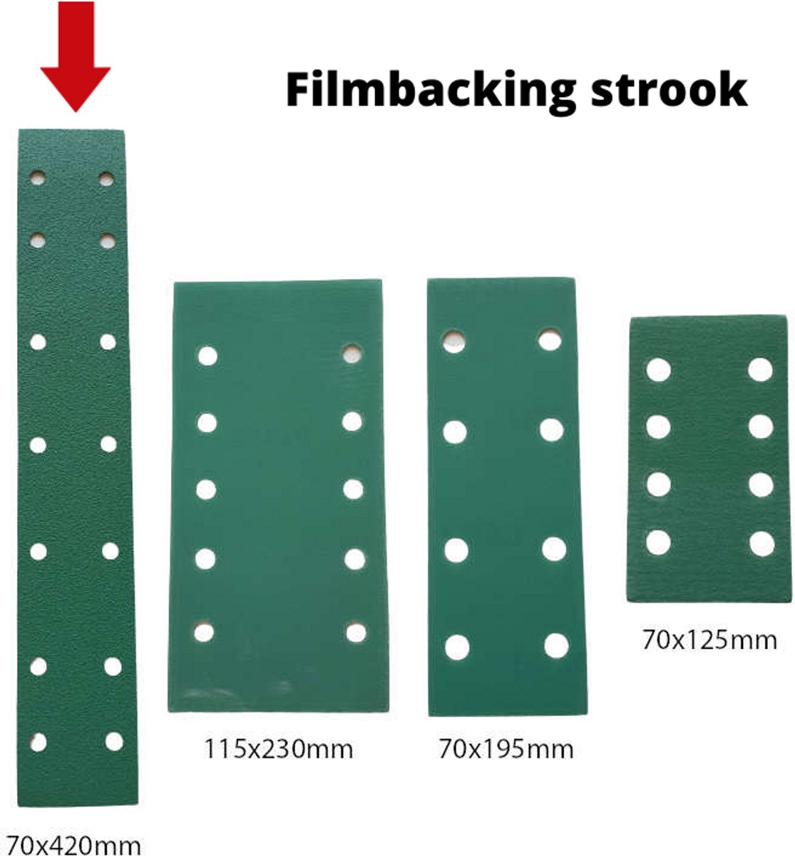 Schuurpapier filmbacking - strook 40 x 420 mm - korrel 150 – 50 stuks – duurzaam -professionele kwaliteit - met aluminium oxide korrel - onscheurbaar - schuren auto, camper, scooter enz