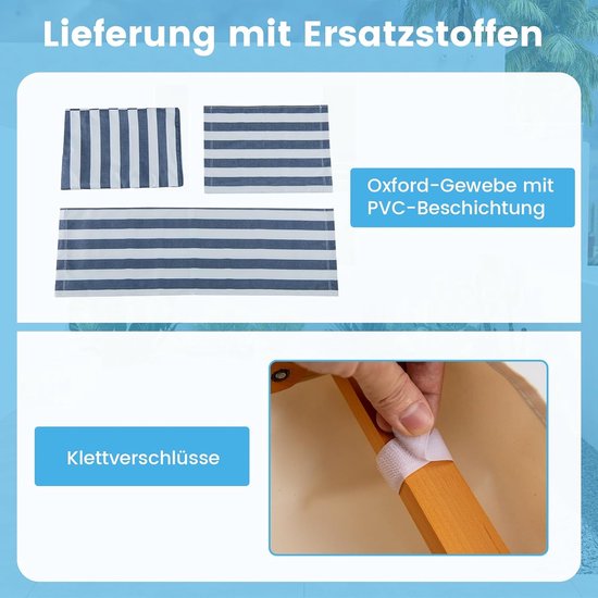 COSTWAY Zonneligstoel met dak, inklapbare ligstoel met verstelbare rugleuning, houten ligstoel, terrasstoel, strandstoel met reserveonderdelen voor tuin, strand, zwembad van Costway — afbeelding 3