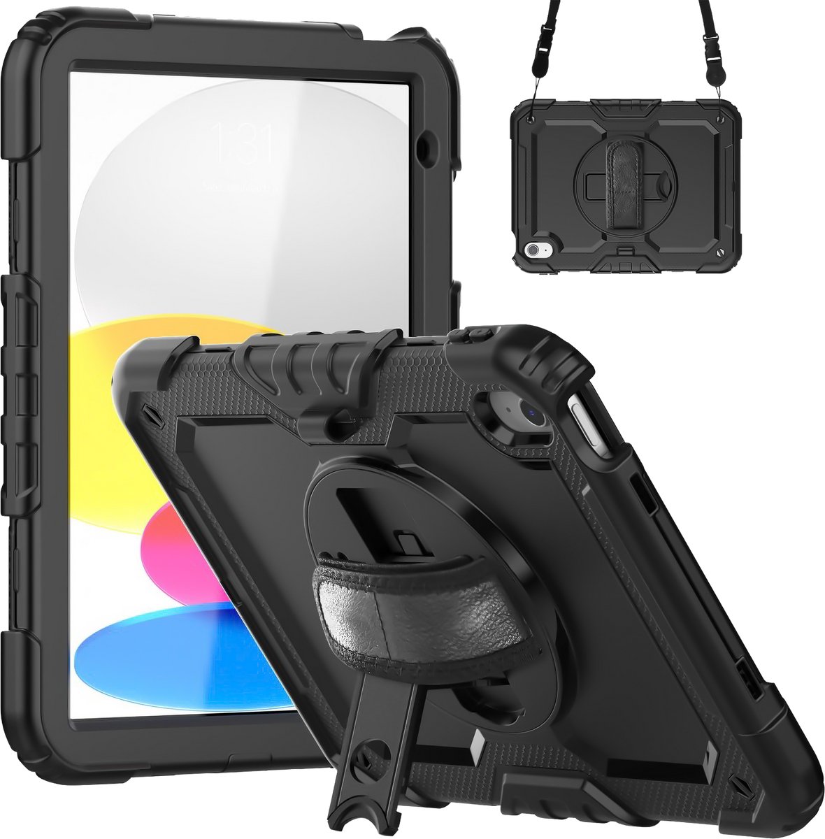 Cazy tablet Hoes geschikt voor iPad 11 (2025) 11 inch / 10e generatie (2022) 10.9 inch - Shockproof Case met Screenprotector - Zwart