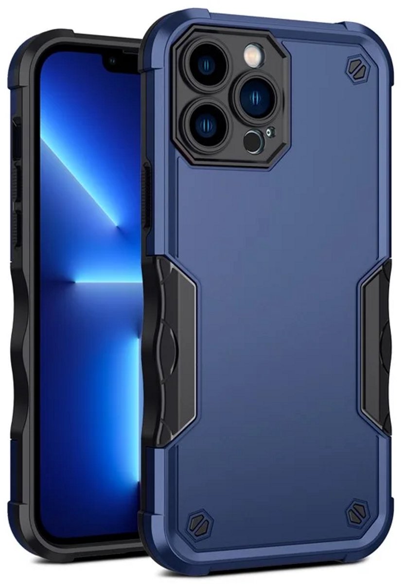 Cityhoesje - iPhone 15 Pro - Non-slip Stripes- - PC+TPU Backcase - Blauw