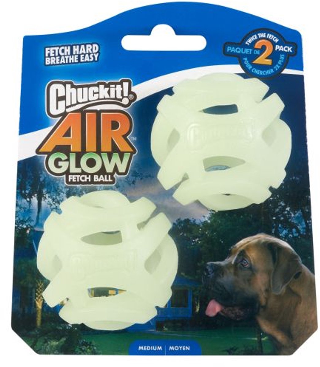 Chuckit! Air Glow Fetch Ball - Medium - Hondenspeelgoed - Hondenbal - Kauwspeelgoed - Chuckit bal - Rubberen Hondenbal - Glow in The Dark - 2 ST