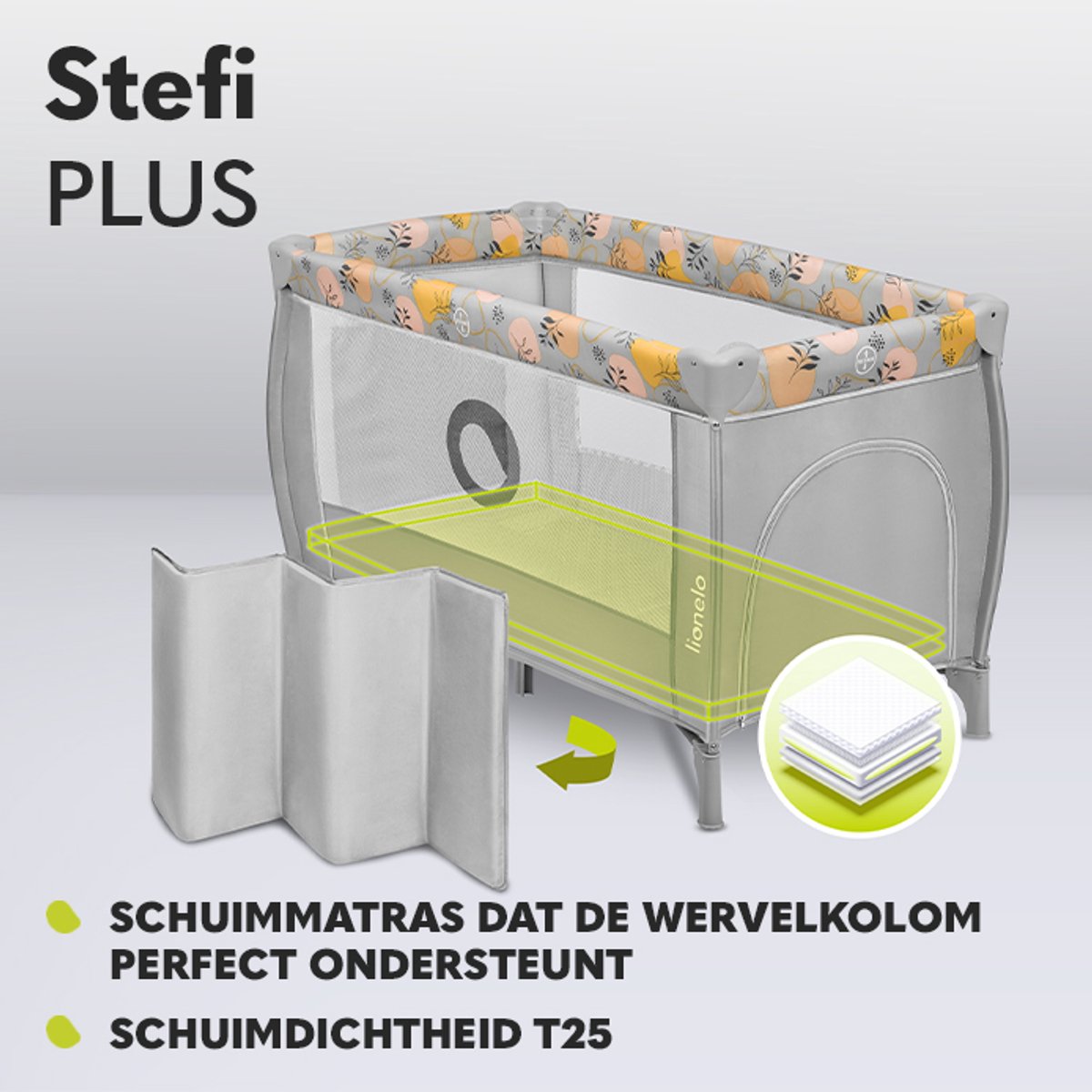 Campingbedje 4 in 1 – Baby Bed / Inklapbare Box / Reisbedje MET Bodemverhoger (Rugvriendelijk Ontwerp) – MET comfort MATRAS – 60x120 cm – 0-36 maanden / tot 15 kg – Zij-ingang – Wielen – Transporttas – Babybed Babybox Ledikant – LIONELO STEFI PLUS thumbnail 5