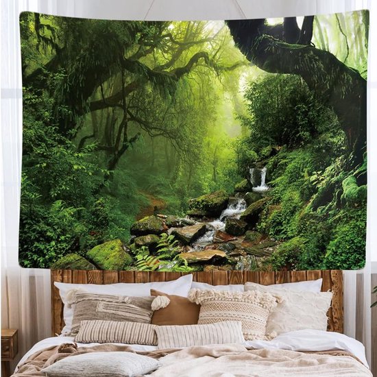 Ulticool - Regenwoud Natuur Eco Planten Waterval - Wandkleed 200x150 cm voor Binnen - Groot wandtapijt - Poster - Bos Boom Groen Wanddecoratie Hout Natuurlijk Hangdecoratie Decoratie Hangend - Gadgets Mannen Vrouw