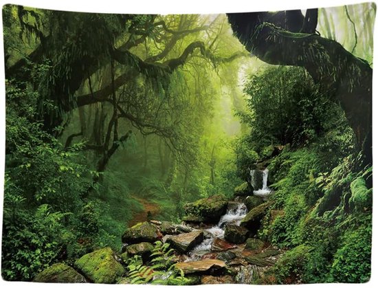 Ulticool - Regenwoud Natuur Eco Planten Waterval - Wandkleed 200x150 cm voor Binnen - Groot wandtapijt - Poster - Bos Boom Groen Wanddecoratie Hout Natuurlijk Pasen Hangdecoratie Paas Decoratie Hangend - Cadeau Gadgets Mannen Vrouw Populair