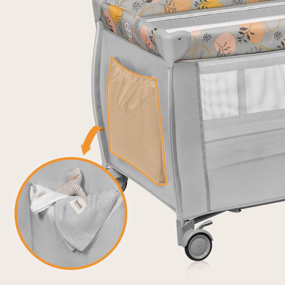 Campingbedje 4 in 1 – Baby Bed / Inklapbare Box / Reisbedje MET Bodemverhoger (Rugvriendelijk Ontwerp) – MET comfort MATRAS – 60x120 cm – 0-36 maanden / tot 15 kg – Zij-ingang – Wielen – Transporttas – Babybed Babybox Ledikant – LIONELO STEFI PLUS thumbnail 3