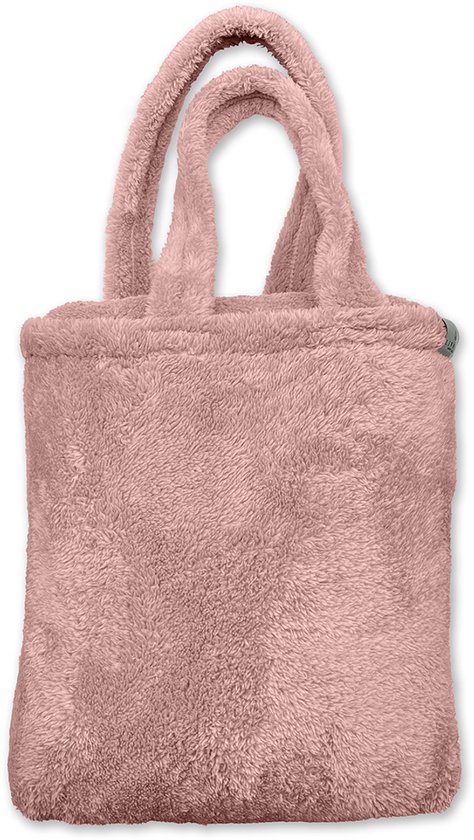 Sac en polaire teddy rose pâle avec anses.