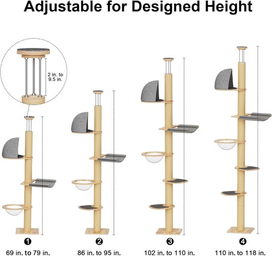 PETEPELA Krabpaal voor huiskatten, 150 cm hoge moderne kattenboom voor