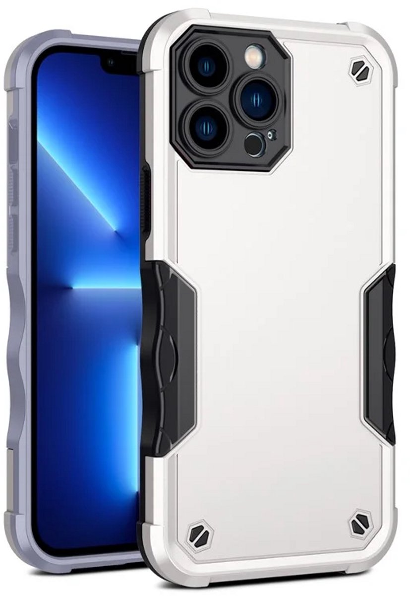 Cityhoesje - iPhone 15 Pro Max - Non-slip Stripes- - PC+TPU Backcase - Wit