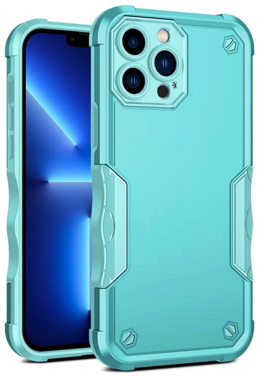 Cityhoesje - iPhone 15 Pro - Non-slip Stripes- - PC+TPU Backcase - Sky Blauw