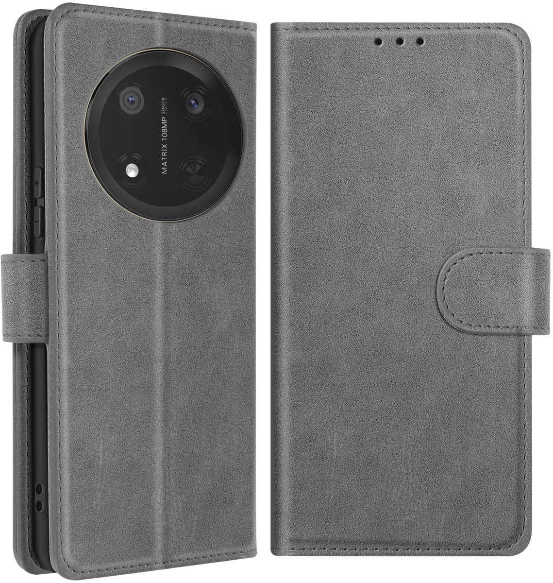 Avizar Zaak Geschikt voor Honor Magic 7 Lite Clapet Wallet en Videohouder, Grijs