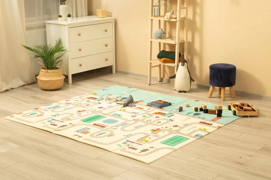 Voiture - Tapis de jeu - Tapis de jeu - Tapis de jeu Bébé - Tapis de jeu Bébé - Tapis de jeu en mousse - 150 x 200 cm - Pliable - Sac de rangement inclus - Tapis de jeu pour voiture