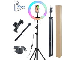 RGB-ringlicht met telefoonhouder en statief – perfect voor video's en livestreaming – ringlight met statief – ring licht – ringlight telefoon - 71060