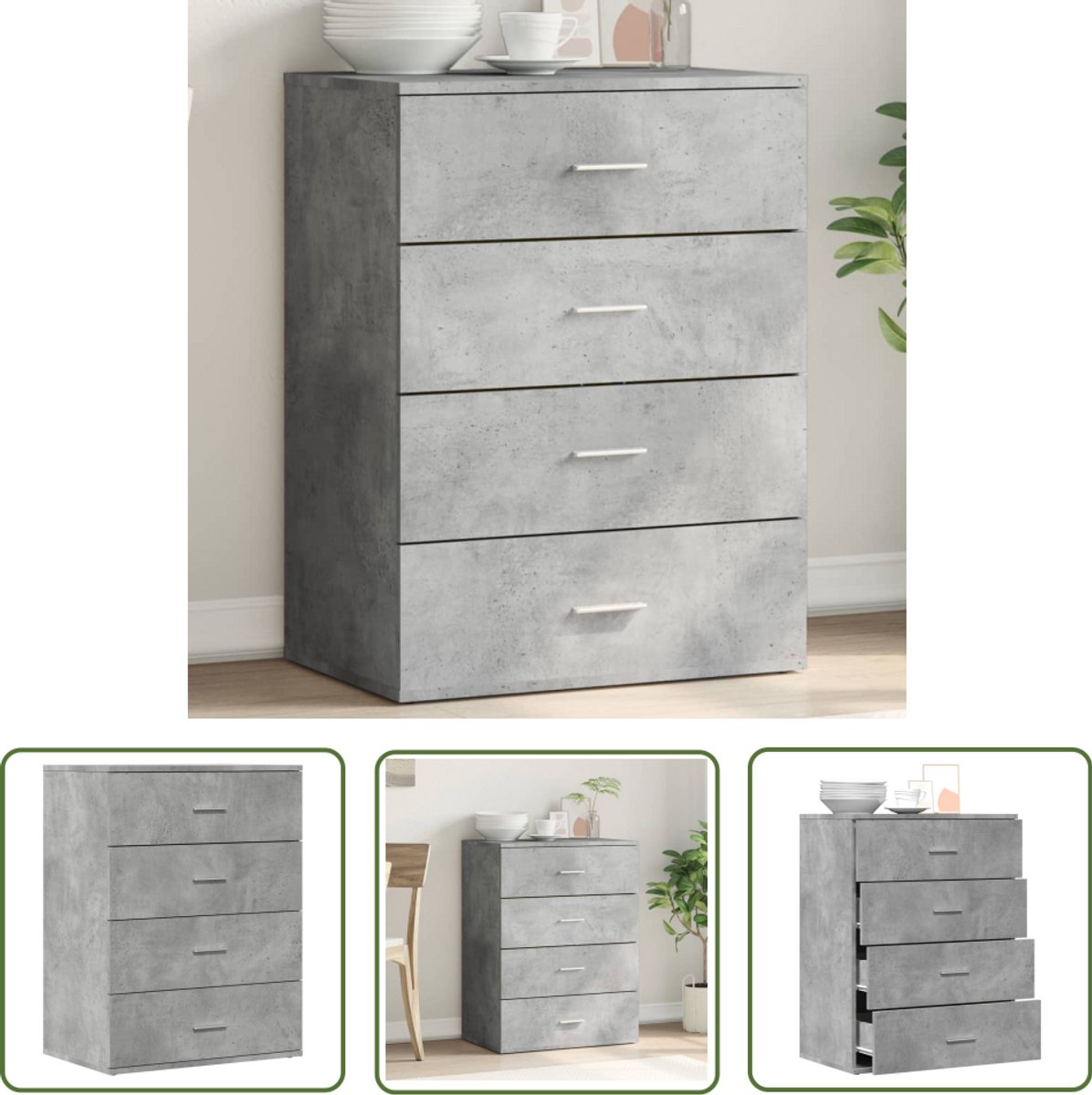 vidaXL Dressoir 60x39x80 cm bewerkt hout betongrijs