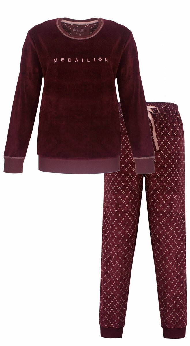 Medaillon Dames Pyjama - Zachte Velours - Dessinbroek - Rood