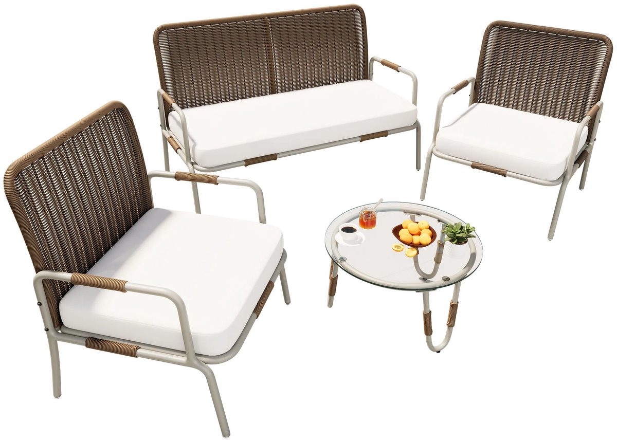 Gran Vida® - Tuin Loungeset - Weerbestendig - 8 cm Dikke Kussens - Makkelijk Schoon te Maken - Luxe Zitcomfort - Inclusief Koffietafel - Voor Tuin & Balkon