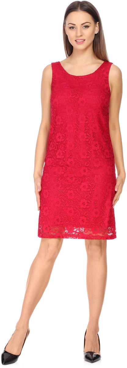 Bellivalini Damesjurk - Knielange Kanten – Jurk – Feestelijke – Zomerjurk – Framboos – XL - BLV-BLV50-261-DR