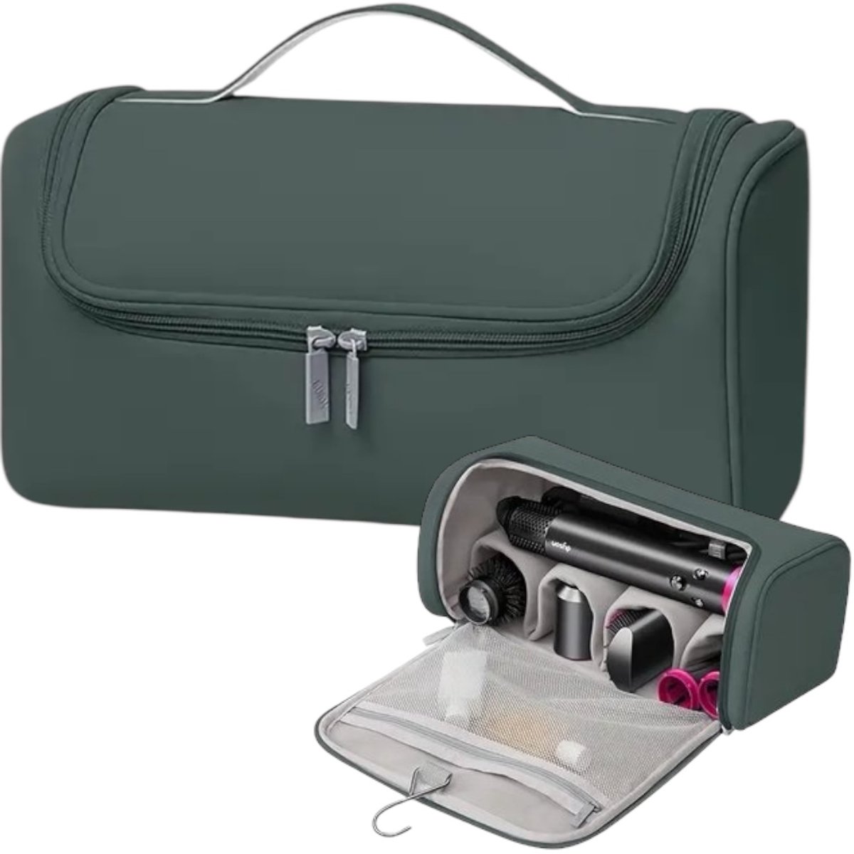Ultiluxe® Luxe opbergtas Fohn borstel - Groen - Geschikt voor Dyson - Opberger - Krultang tas, opbergstukken, krulborstel, fohn - Dubbellaags - Opbergen haar accessoires - Airwrap styler - Haardroger, stijlborstel