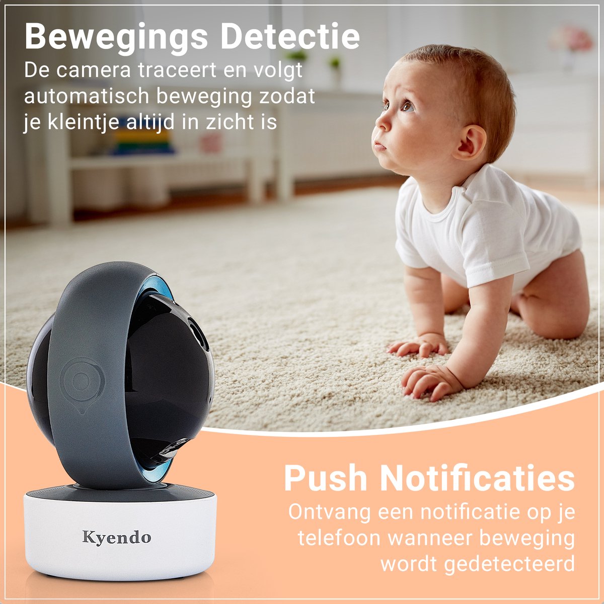 Afbeelding 3 van Kyendo Babyfoon met Camera – Nachtzicht met 5 Functies – 2-Weg Communicatie – Oneindig Bereik – Kraakhelder Beeld