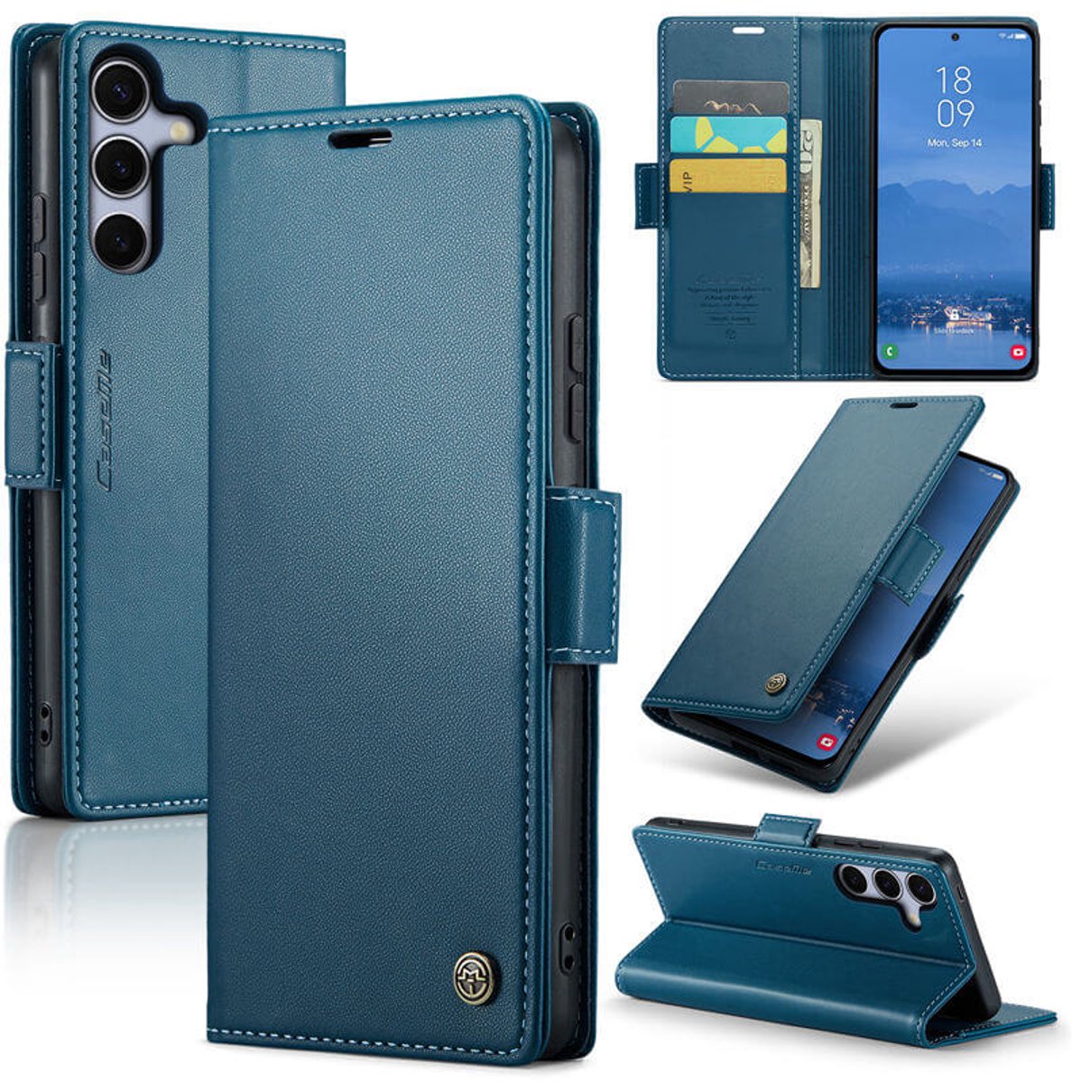 CaseMe Wallet Case met RFID Bescherming en Magneetsluiting voor Galaxy S25 / S24 _ Blauw