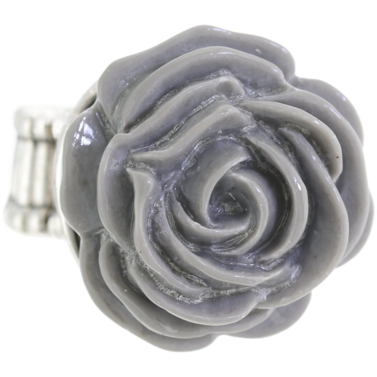 Behave - Ring - Elastische Vintage Zilverkleurige Ring met Grijze Roos – Romantisch & Elegant | Nikkelvrij