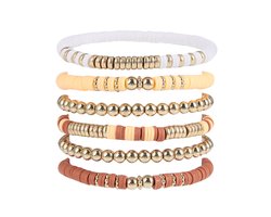 Bohemian Armbanden Set - Bruin/Beige | 6-delig | Polymeer Klei | Fashion Favorite