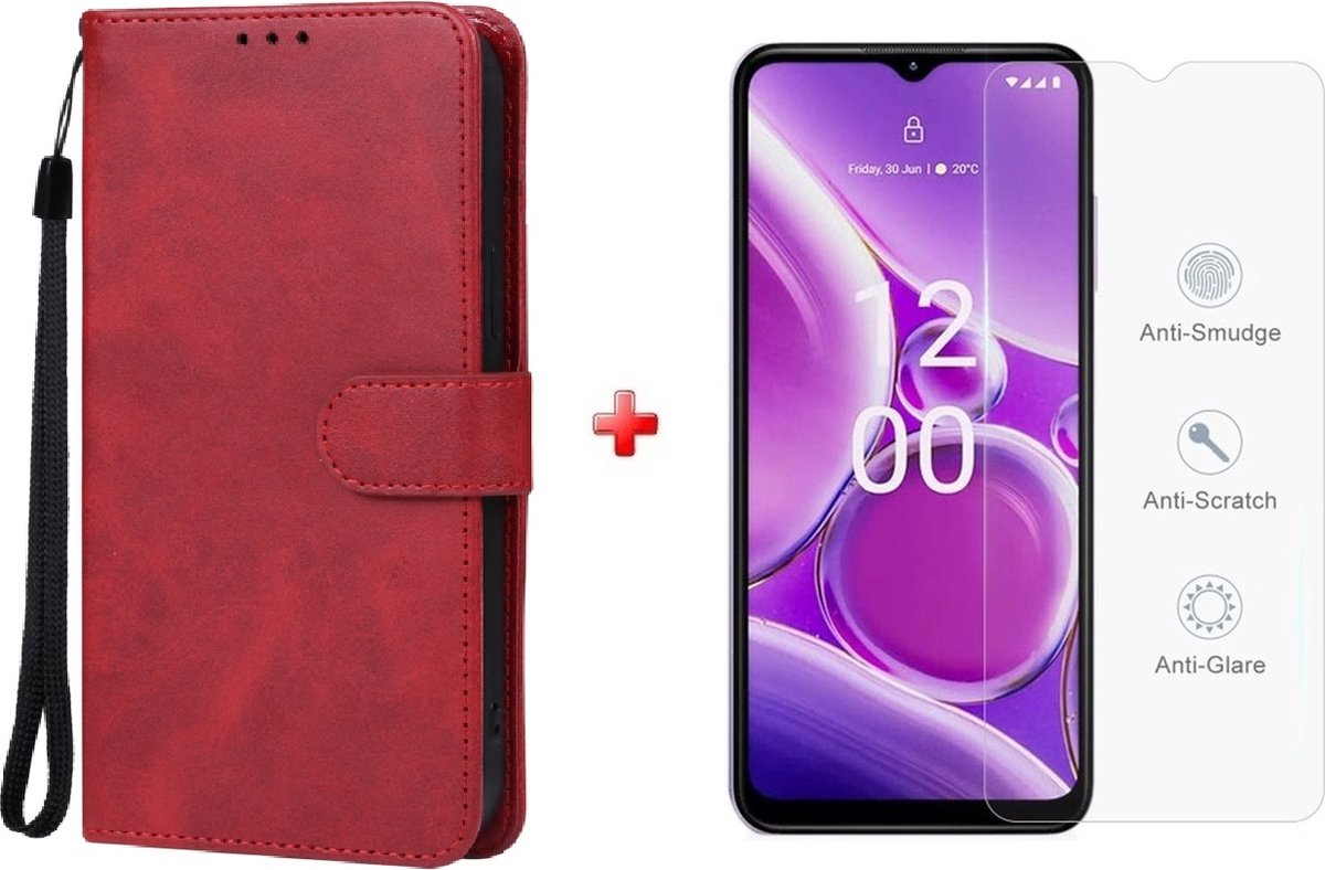 Nokia G42 agenda book case hoesje rood + glas screenprotector